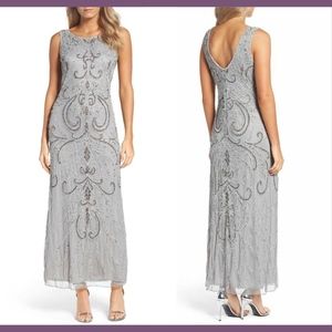 NWT Pisarro Nights Scoop Back Embellished Gown [SZ‎ 10 ] Grey Silver
